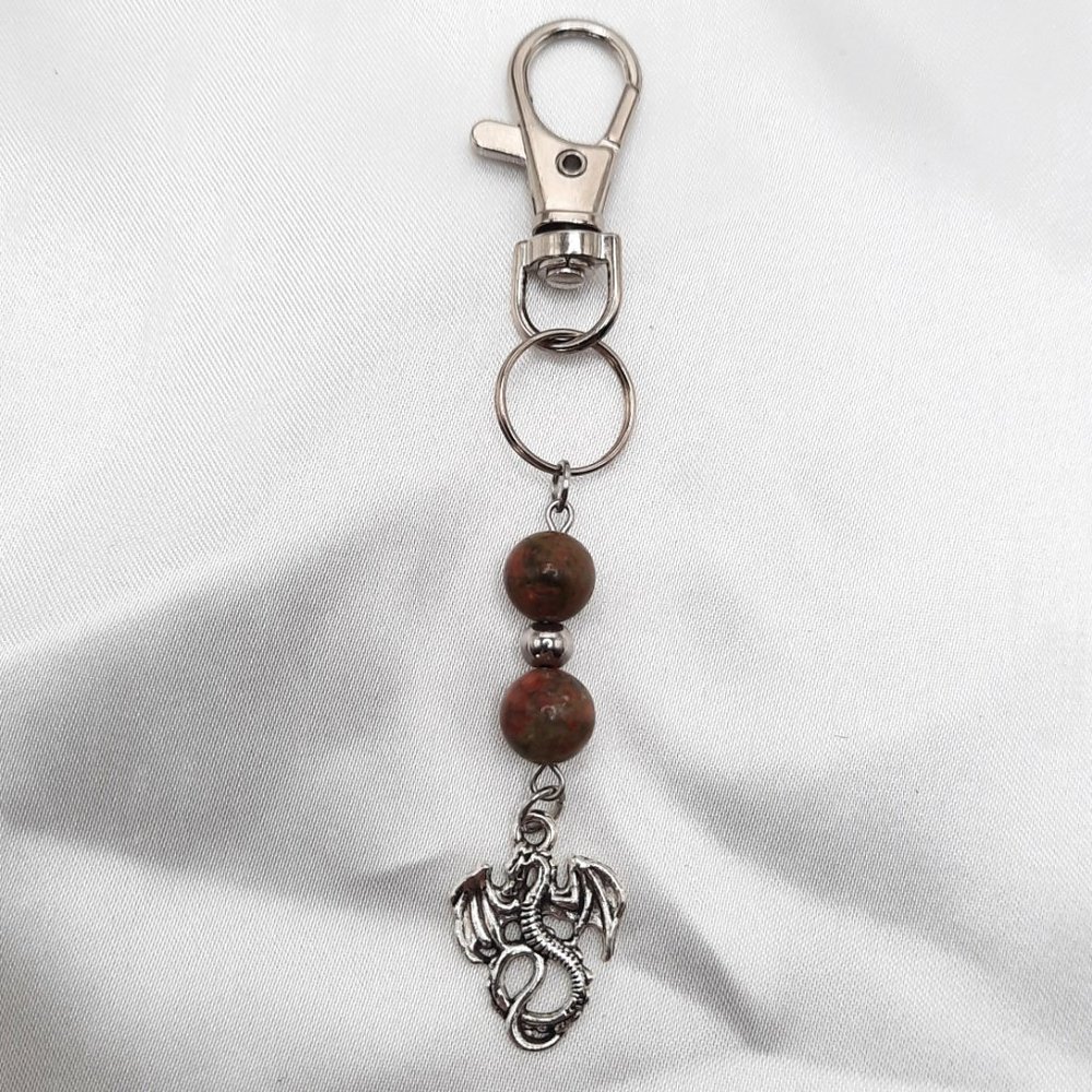 Dragon Unakite Gemstone Chakra Healing Handmade Keychain